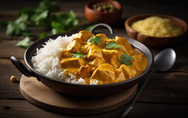 indian recipe Curry and rice created with Generative AI technology