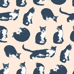 Seamless pattern with black photorealistic cats .