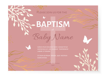 Baptism Invitation Card Design. Invitation Template with Cross. Vector illustration EPS10