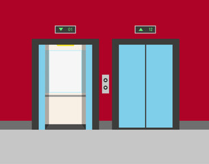 Vector illustration of open and closed elevator doors. Vector illustration in flat style.	
