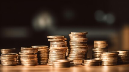 Tax Concept with wooden block on stacked coins on the wooden table.