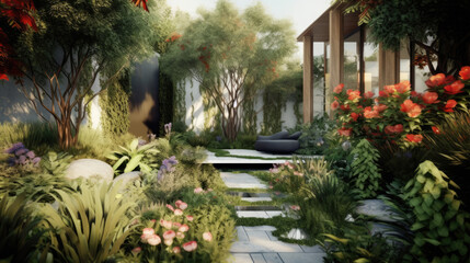  modern garden created with Generative AI technology