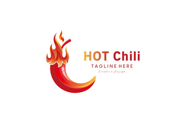 Hot spicy red chili pepper logo design with fiery hair