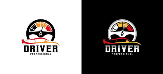 Professional car driver logo design with modern abstract rpm speed