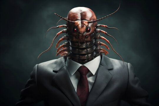 Portrait of a Centipede dressed in a formal business suit, generative AI
