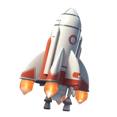 An illustration of a spaceship/rocket ship taking off with fire on a transparent background, cartoon style, Generative AI