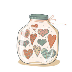 jar with hearts. Valentine's Day. Design for wedding invitations and Valentine's Day. Jar.Harts. Symbol of love. Hand-drawn. Vector illustration.