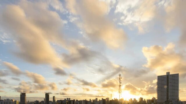 Timelapse sunset view of downtown Recife, Pernambuco, Brazil.