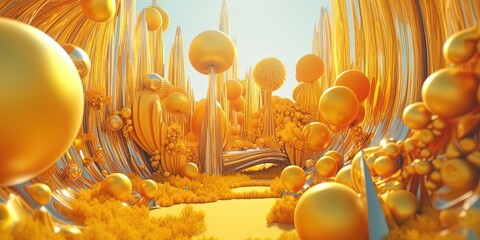 surreal abstract golden cactus background, Generative Ai