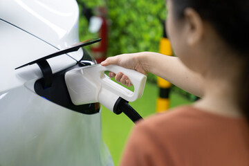 EV charging station for electric car in concept of sustainable energy and eco power produced from...