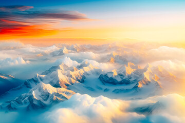Snow-capped mountains, a sea of clouds