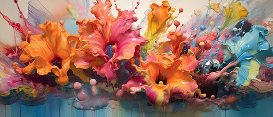 Fototapeta na wymiar A burst of vibrant liquid blooms, resembling abstract floral arrangements that exude energy and vitality. Gorgeous abstract background, wallpaper texture. Generative AI. 