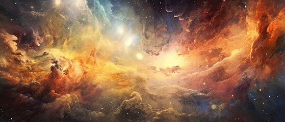 A cosmic dance of interstellar fluids, where colorful nebulae intertwine and blend in a celestial ballet of cosmic proportions. Abstract background, wallpaper texture. Generative AI. 