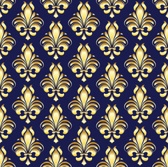 Seamless pattern with gold patterns on dark background. Vector illustration. 
