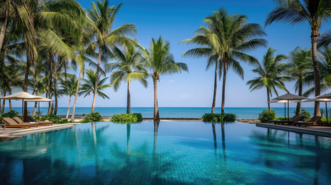 pool and coconut palm tree created with Generative AI technology	