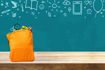 School backpack on table