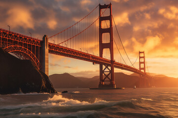 Fototapeta premium Golden gate bridge in San Fransisco, California, sunset landscape photography