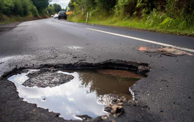 pothole on the road created with Generative AI technology