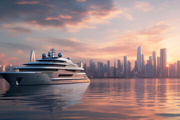 Fototapeta premium Luxury super yacht in ocean, millionaire and billionaire riches lifestyle