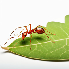 red ant on leaf isolated created with Generative AI technology