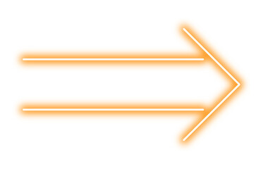 Neon arrow shape png. Glowing orange arrow on transparent background.