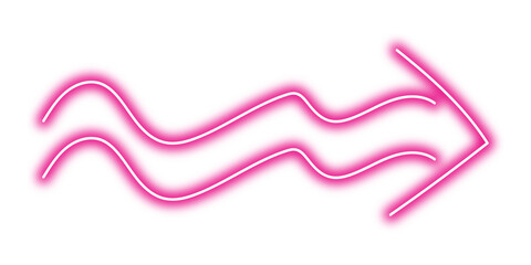Neon arrow shape png. Glowing pink arrow on transparent background.