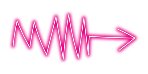 Neon arrow shape png. Glowing pink arrow on transparent background.
