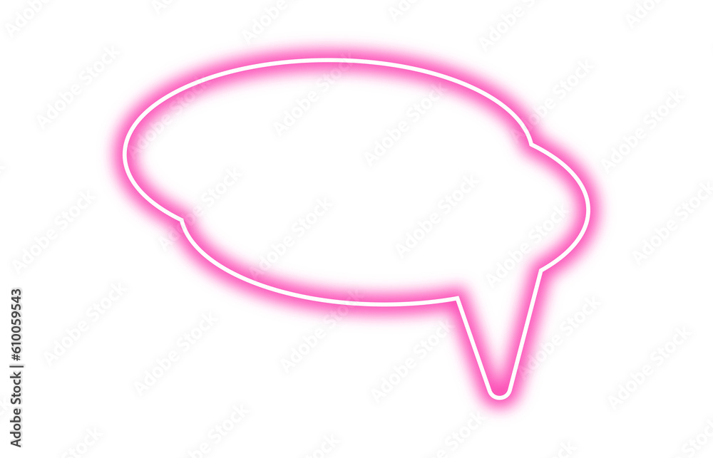 Poster Neon pink chat bubble png. Glowing speech bubble on transparent background.