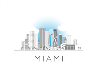 Miami Florida cityscape line art style vector illustration