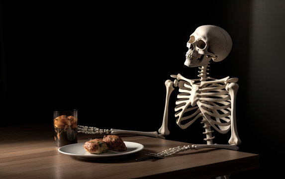 skeleton waiting for food created with Generative AI technology