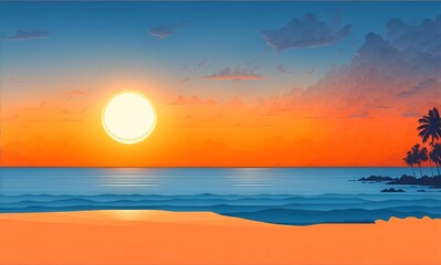 Fototapeta na wymiar Panorama beach beautiiful sunset