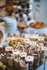 Delicious wedding reception candy bar dessert table