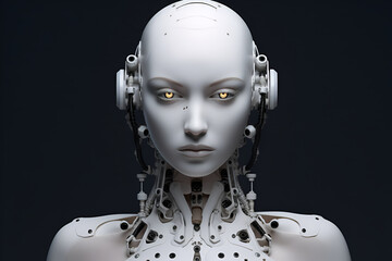 (Artificial Intelligence) concept. robot gpt chat technology woman space for text copy space on dark background 
