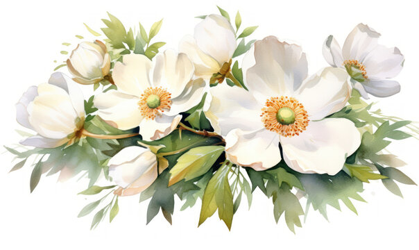 Watercolor painting of Cherokee rose on white paper Floral illustration Bouquet