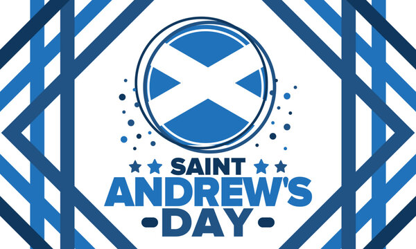 Saint Andrew's Day in Scotland. National day in Scotland. Happy holiday Andermas, celebrated annual in November 30. Scottish flag. Patriotic elements. Poster, card, banner and background. Vector