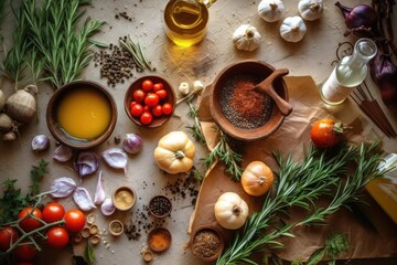 stock photo of food preparation on the kitchen table Food Photography AI Generated