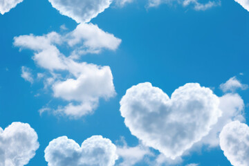 Fototapeta na wymiar Nahtloses Muster - Wiederholender Hintergrund einer Textur mit blauem Himmel und Wolken in Herz Form