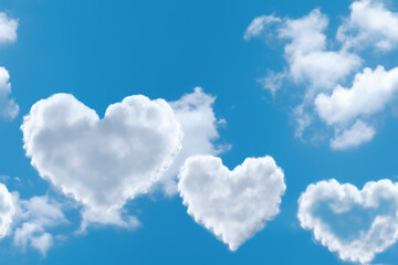 Naklejka na ściany i meble Nahtloses Muster - Wiederholender Hintergrund einer Textur mit blauem Himmel und Wolken in Herz Form