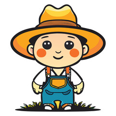 Cute Farmer Cartoon Vector Icon Illustration. People Nature Icon Concept Isolated Premium Vector. Flat Cartoon Style