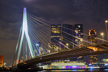 Fototapeta na wymiar The Erasmus Bridge in Rotterdam at night time 