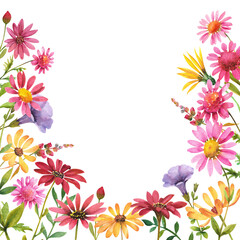 Watercolor frames from flowers. Chrysanthemums in the shape of an arc on a white background