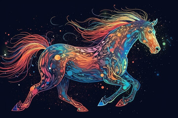 Obraz na płótnie Canvas Abstract neon horse on black background, AI Generated