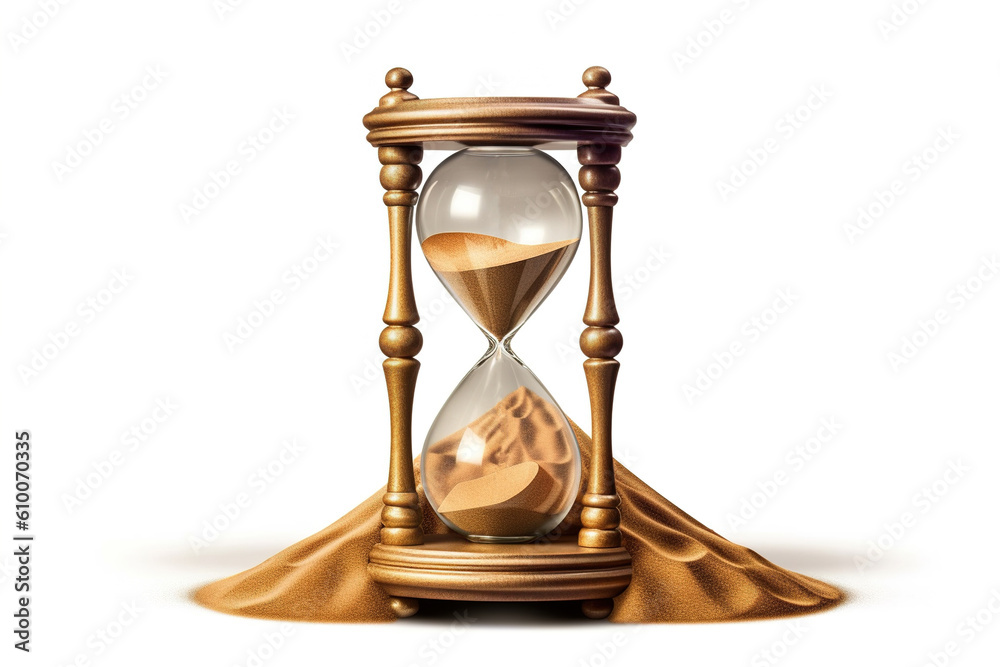 Poster sand timer isolated on white background. Generated by AI.