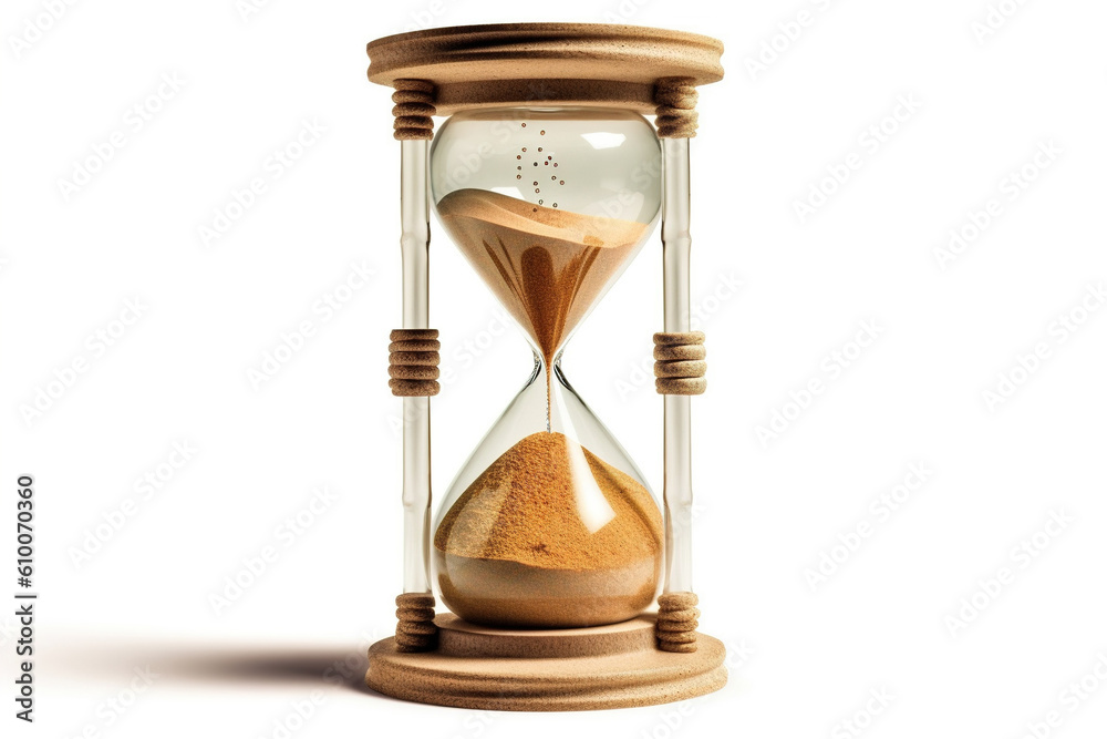 Poster sand timer isolated on white background. Generated by AI.