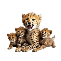 Cheetah with babie cheetah's on transparent background