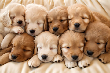 Furry Friends: A group of playful puppies cuddled up together. Generative ai.