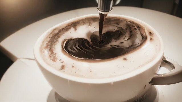 Espresso Pouring From Machine. Pro Coffee Brewing Illustration In Close-Up. Generative AI
