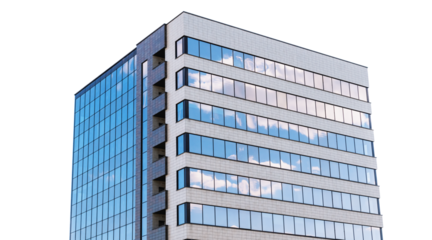 View of a modern city office building with large windows