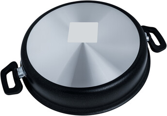 New metal frying pan with handles on a white background