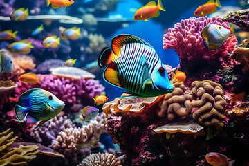 Obraz na płótnie Canvas Underwater Wonders: Colorful tropical fish swimming in a coral reef. Generative ai.